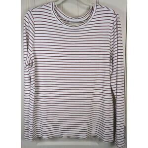 Time and Tru Knit Top Women's 2X XXL Long Sleeve Cream Brown Striped Crew Neck